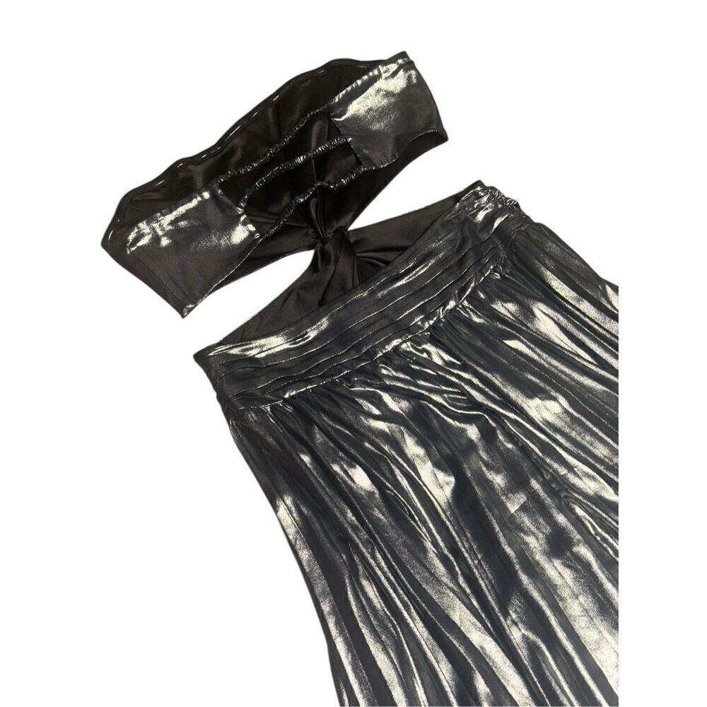 Women’s RAMY BROOK metallic silver Destiny strapless open back Gown size 10 - Picture 7 of 11
